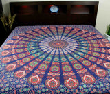 Floral Peacock Mandala Print Cotton Bedspread Tapestry Tablecloth Throw King - Sweet Us