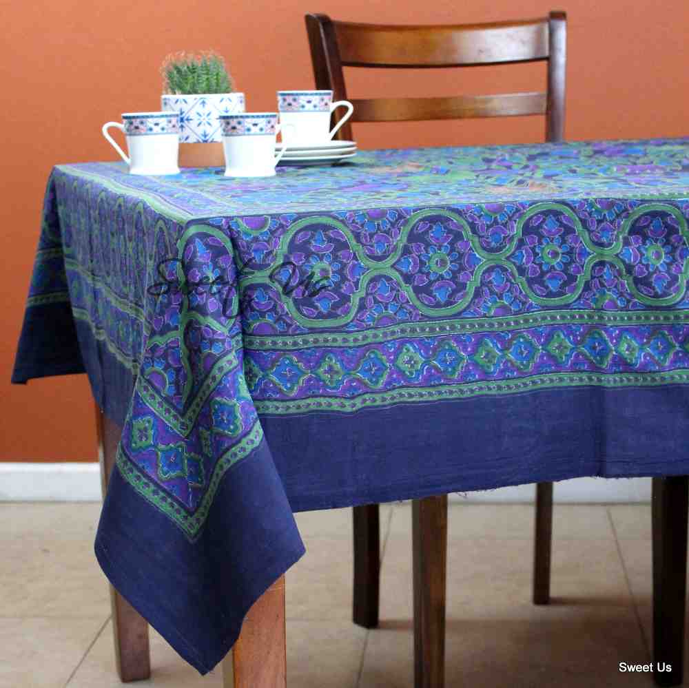 Lightweight Cotton Sunflower Tablecloth Rectangle, Navy Blue