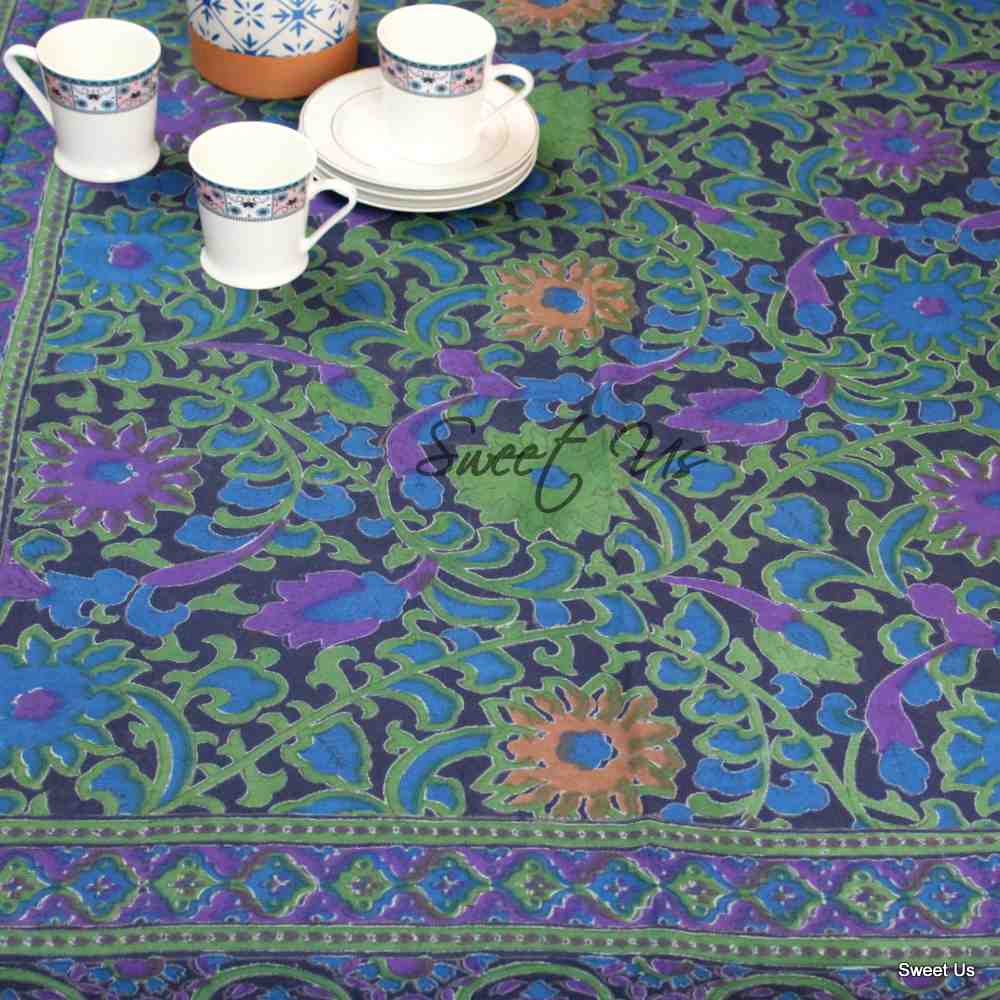 Lightweight Cotton Sunflower Tablecloth Rectangle, Navy Blue