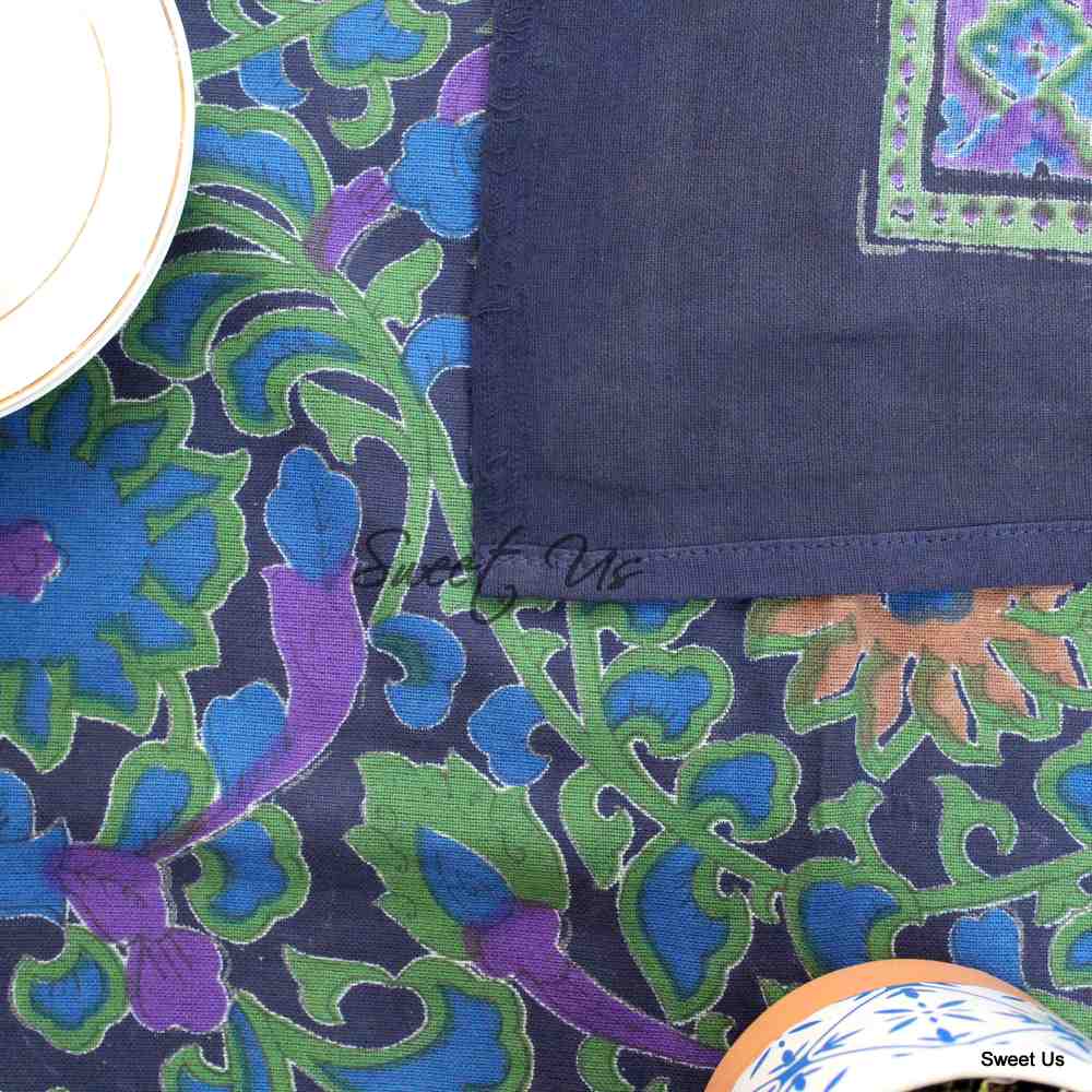 Lightweight Cotton Sunflower Tablecloth Rectangle, Navy Blue