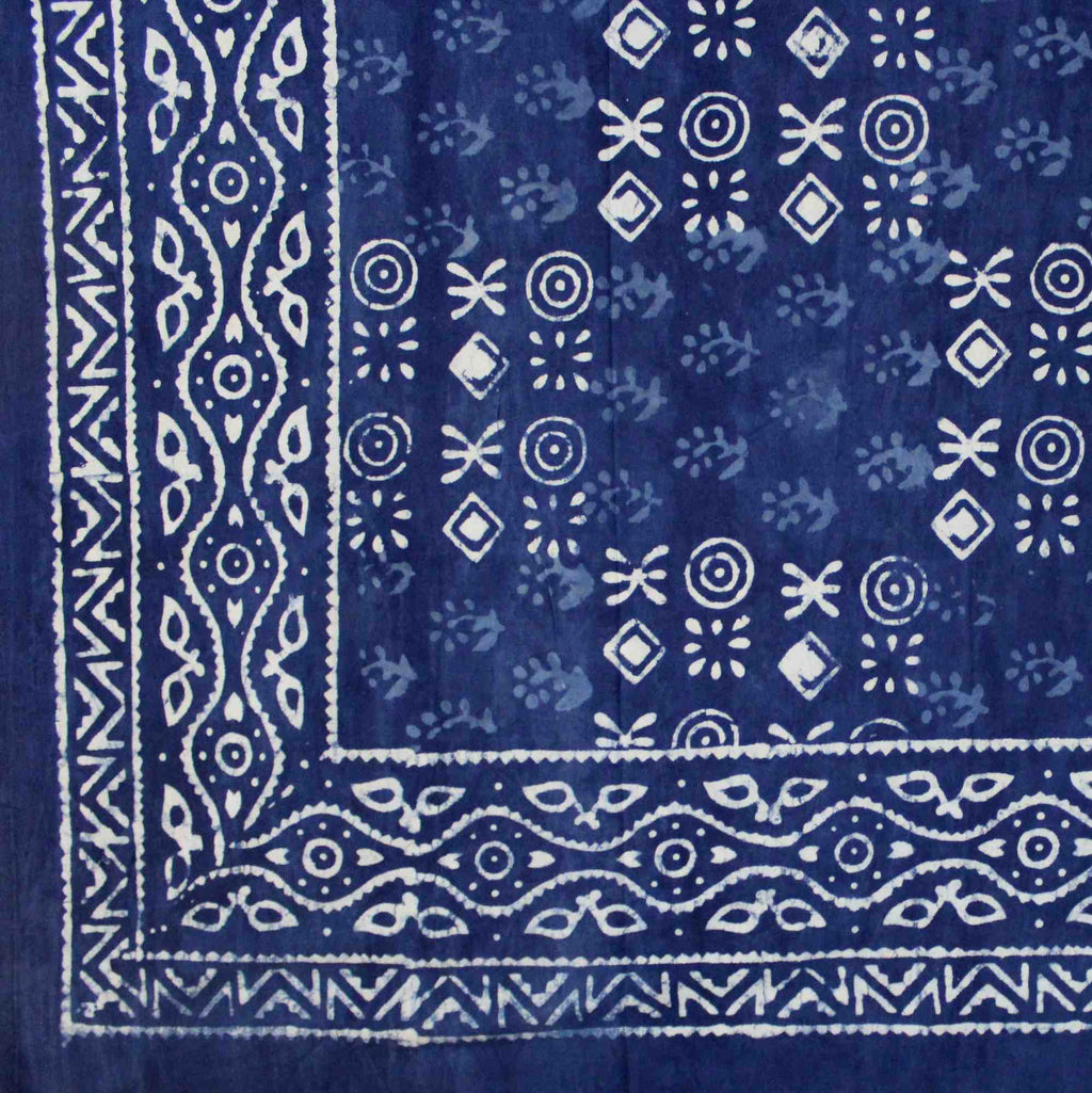 Vegetable Dye Block Print Cotton Tapestry Spread 110x110 inches King Blue Black - Sweet Us