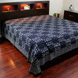 Vegetable Dye Block Print Cotton Tapestry Spread 110x110 inches King Blue Black - Sweet Us