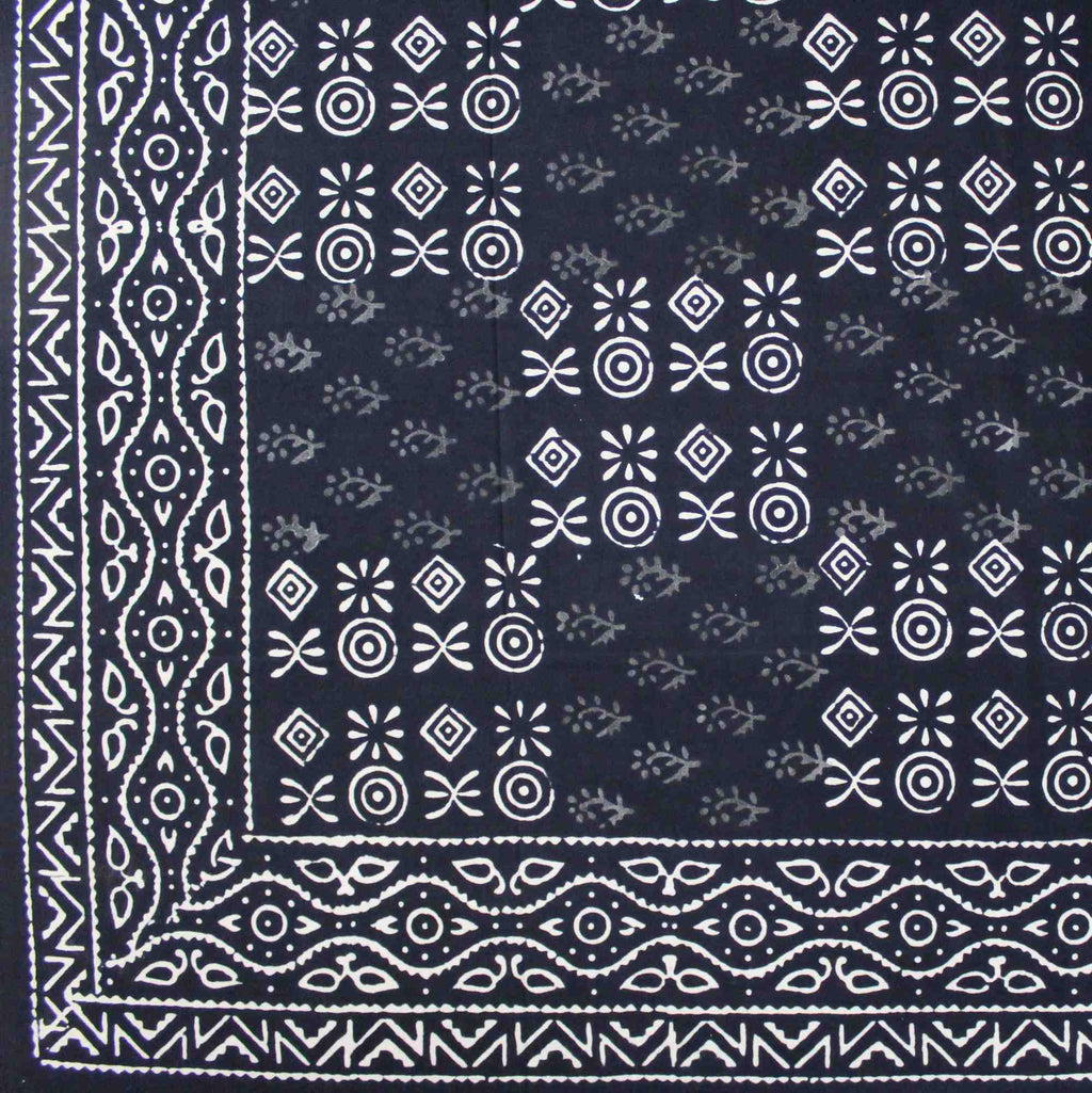 Vegetable Dye Block Print Cotton Tapestry Spread 110x110 inches King Blue Black - Sweet Us