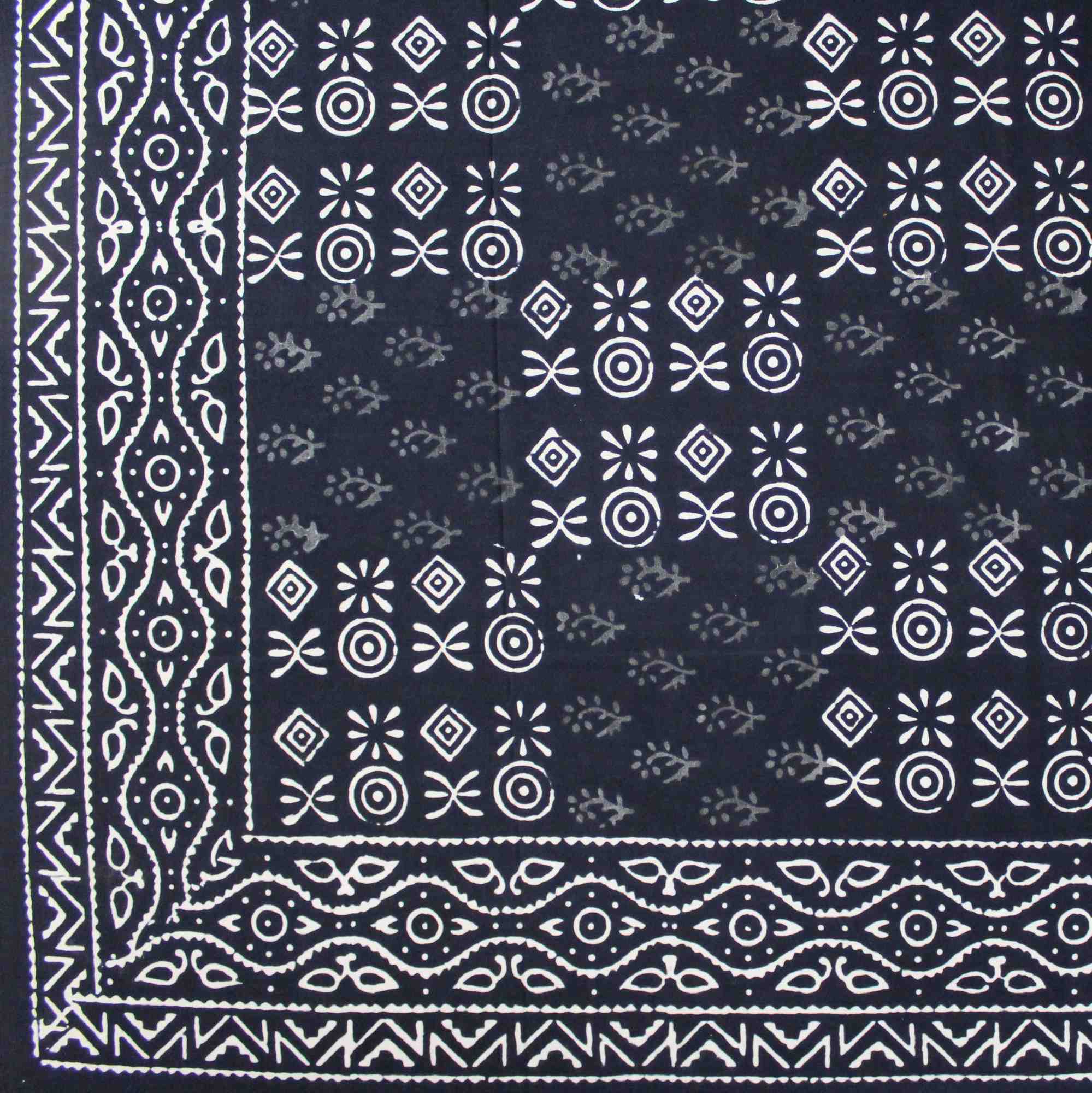 Vegetable Dye Block Print Cotton Tapestry Spread 110x110 inches King Blue Black - Sweet Us