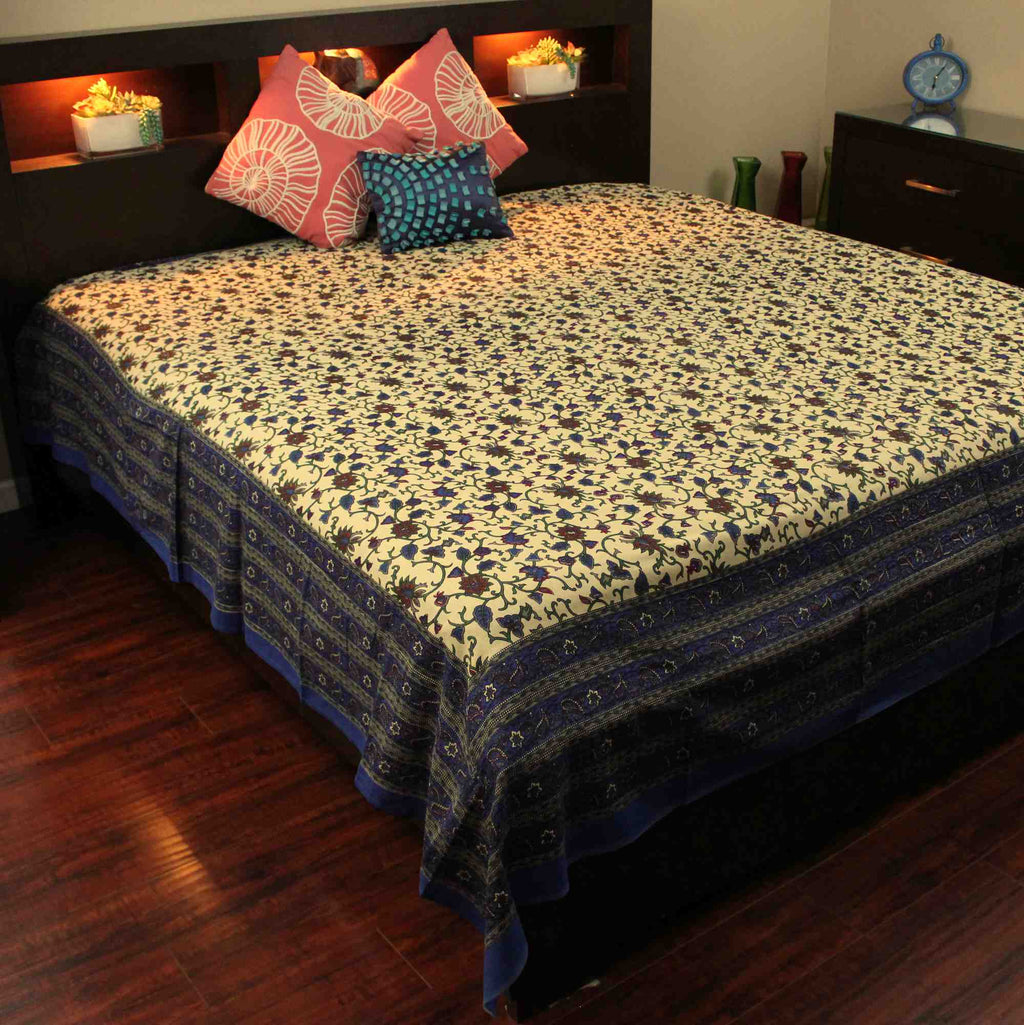 Cotton Floral Buti Print Tapestry Coverlet Tablecloth Dorm Decor Beach Sheet Blue - Sweet Us