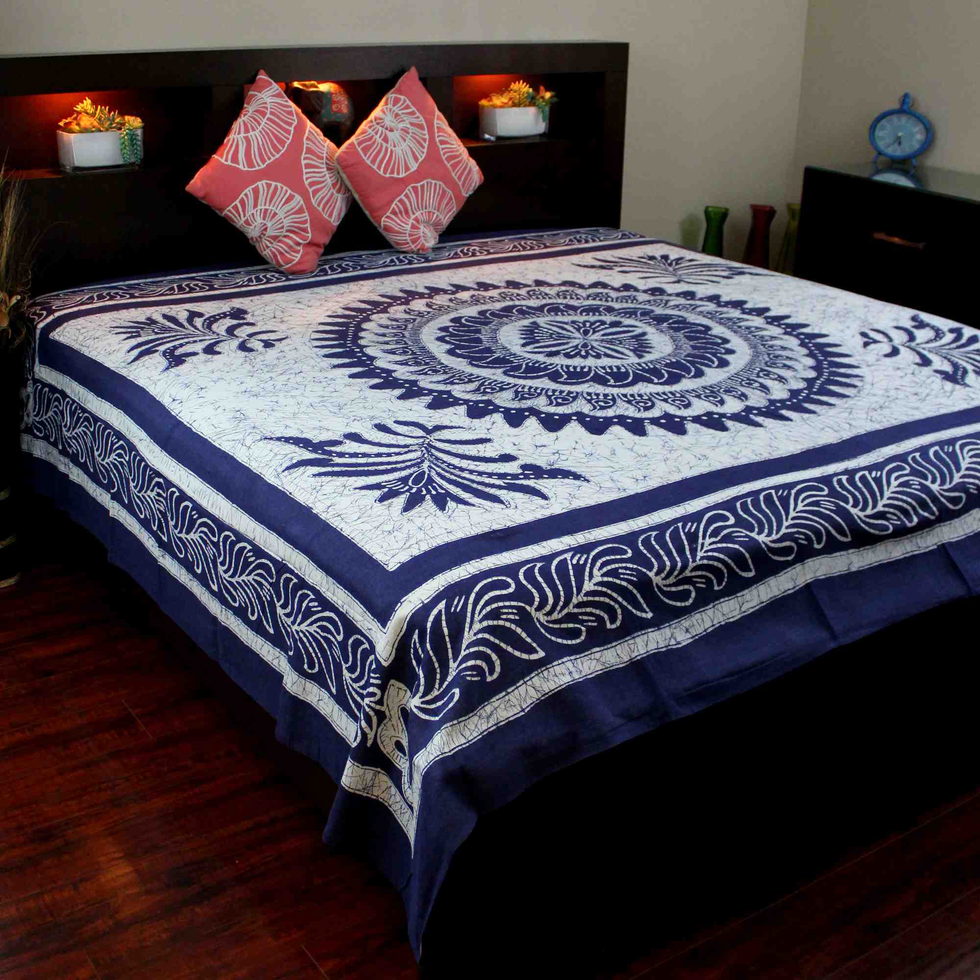 Cotton Batik Mandala Tapestry Wall Hanging Bedspread Twin Full King Blue - Sweet Us