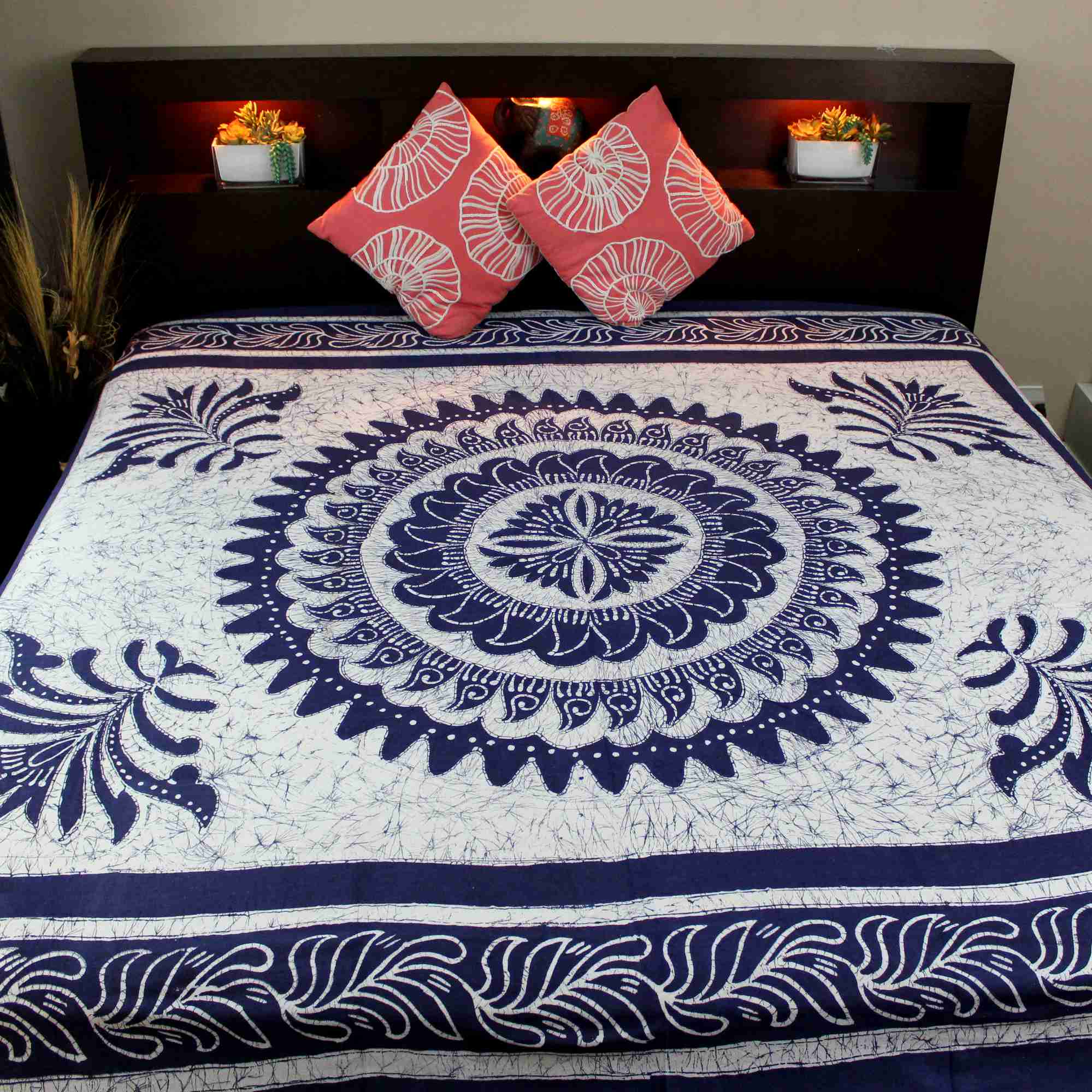 Cotton Batik Mandala Tapestry Wall Hanging Bedspread Twin Full King Blue - Sweet Us