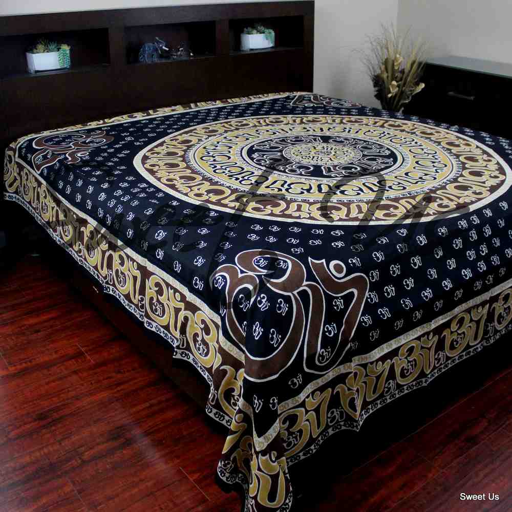 Light weight Mandala Om Print Tablecloth Rectangle, Brown