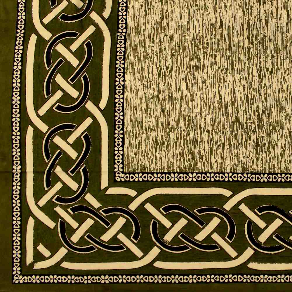 Cotton Celtic Tapestry Circle Bedspread Queen 106 x 106 inches Olive Green - Sweet Us
