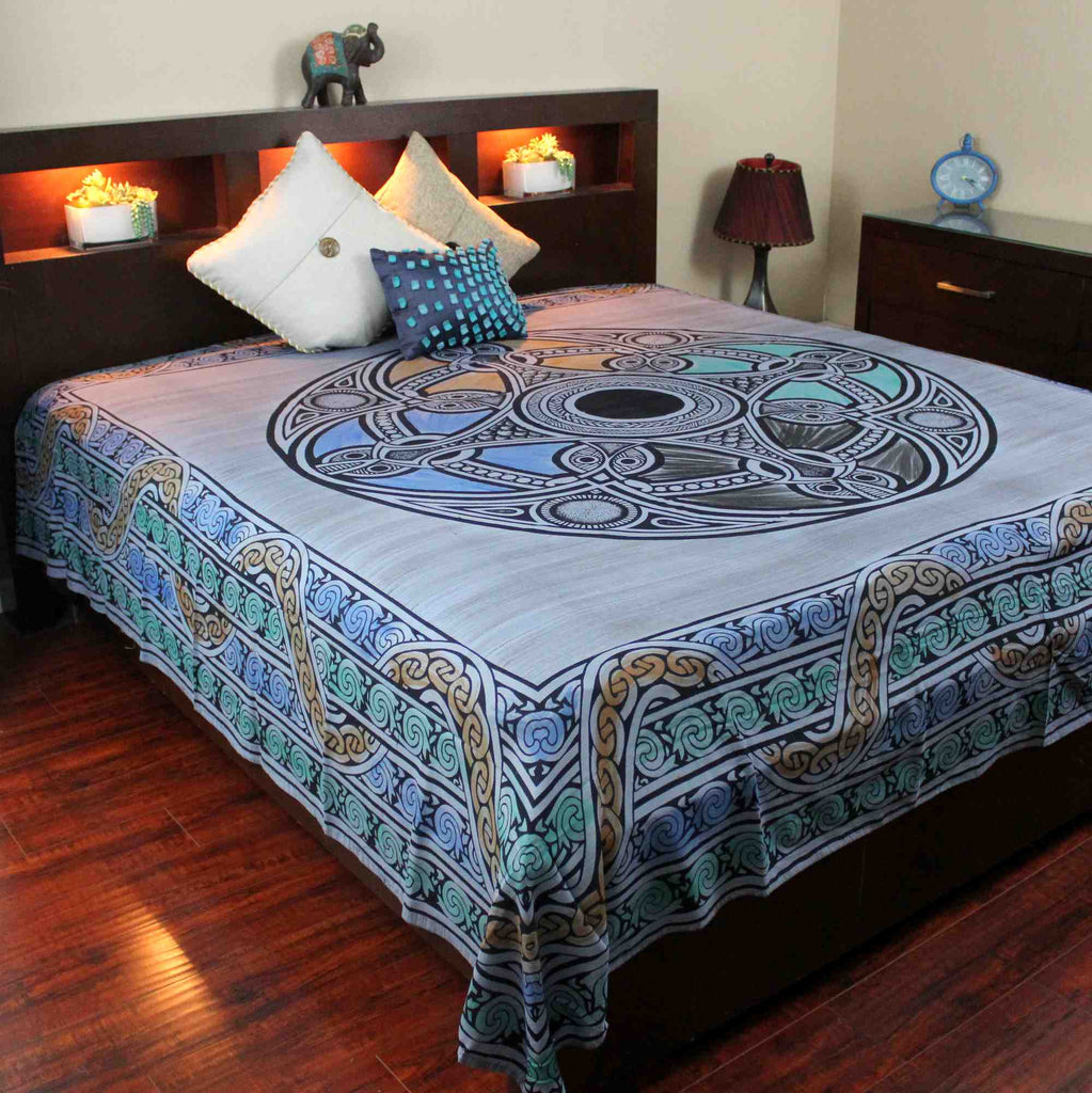Celtic Wheel of Life Cotton Tapestry Bedspread Coverlet Blue Twin Full Queen - Sweet Us