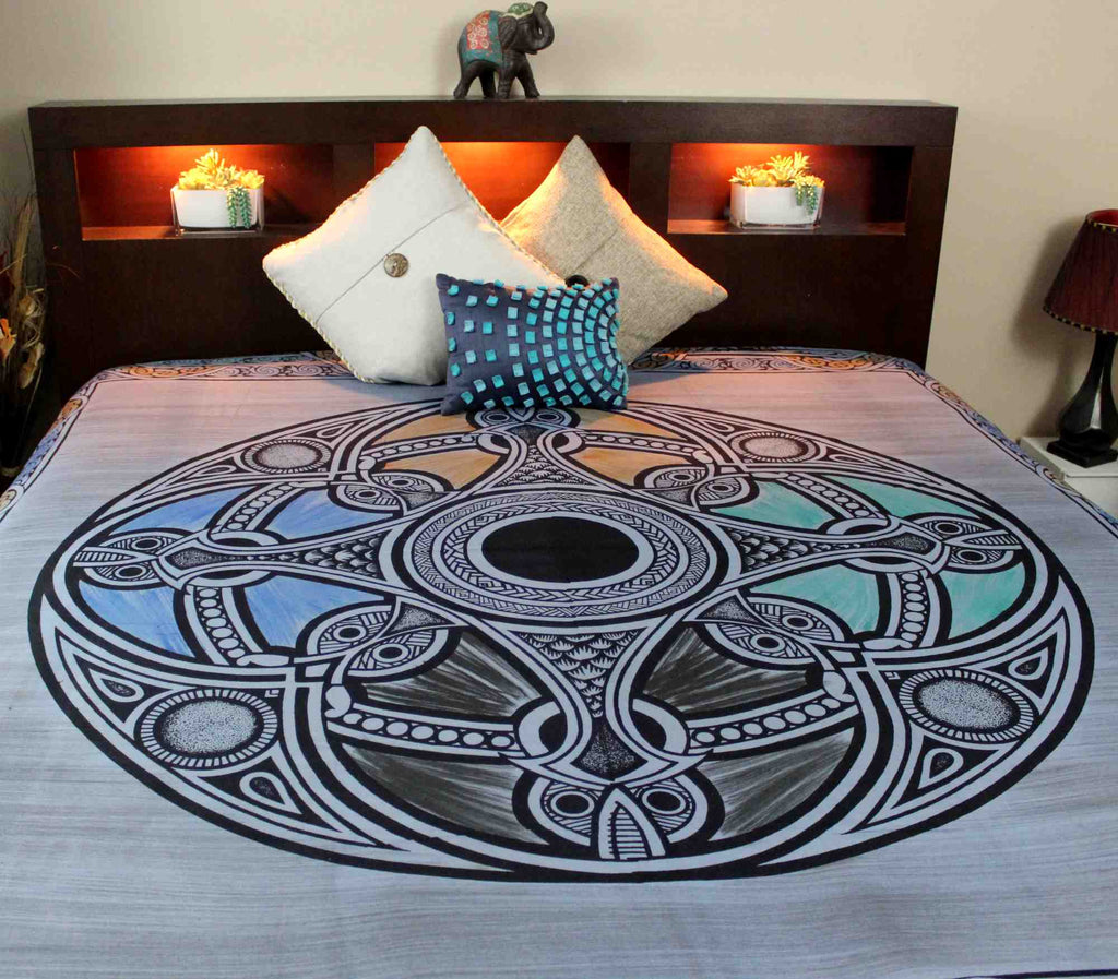 Celtic Wheel of Life Cotton Tapestry Bedspread Coverlet Blue Twin Full Queen - Sweet Us