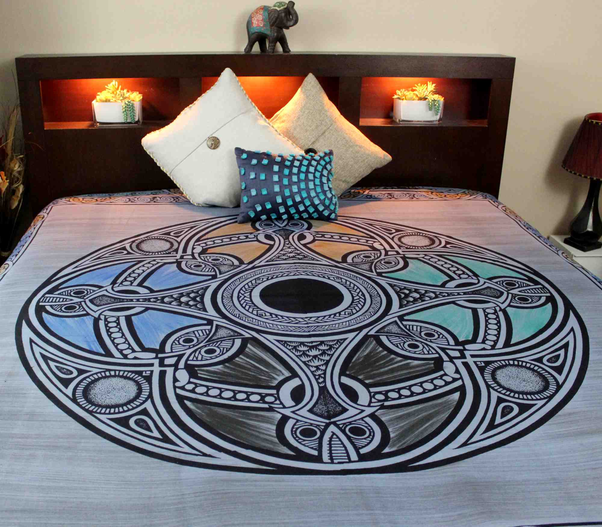 Celtic Wheel of Life Cotton Tapestry Bedspread Coverlet Blue Twin Full Queen - Sweet Us