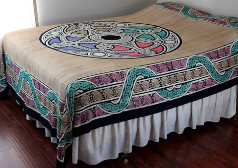 Celtic Tapestry, Celtic Bedspread Queen, Thin Cotton Throw Beach Blanket Tan Queen - Sweet Us