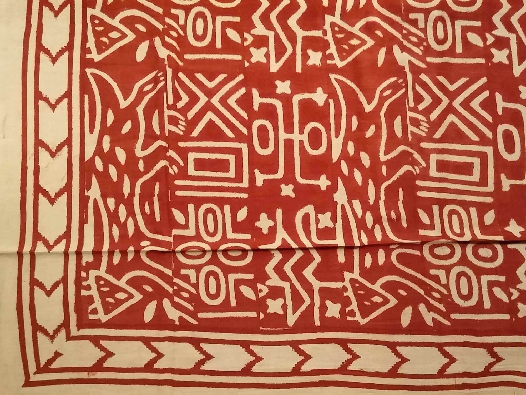 Handmade 100% Cotton Dabu Brush Print Tapestry Tablecloth Bedspread Coverlet Beach Sheet Bed Sheet Queen 106x106 Brick Red - Sweet Us