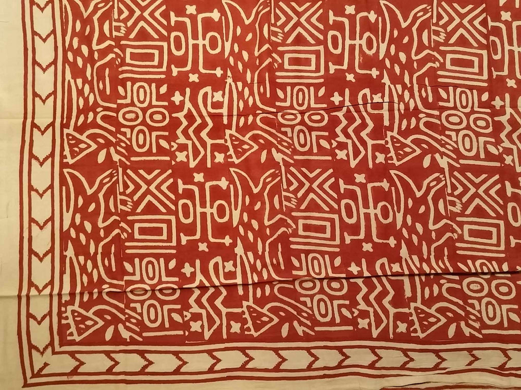 Handmade 100% Cotton Dabu Brush Print Tapestry Tablecloth Bedspread Coverlet Beach Sheet Bed Sheet Queen 106x106 Brick Red - Sweet Us