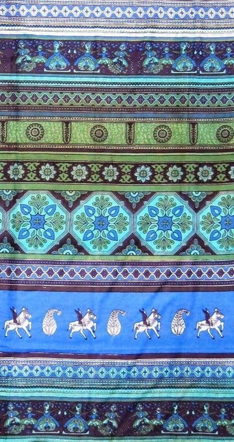 Cotton Kalamkari Tapestry Wall Hang Tablecloth Rectangle Green Blue Red - Sweet Us