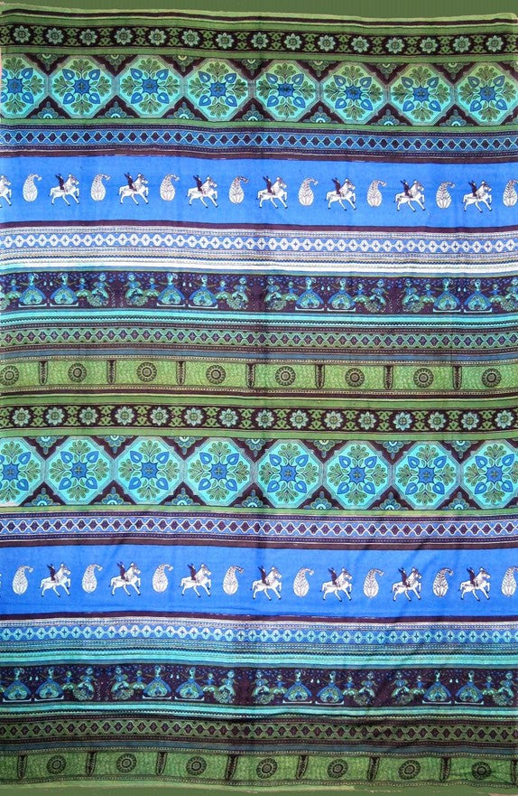 Cotton Kalamkari Tapestry Wall Hang Tablecloth Rectangle Green Blue Red - Sweet Us