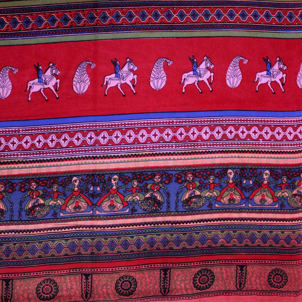Cotton Kalamkari Tapestry Wall Hang Tablecloth Rectangle Green Blue Red - Sweet Us