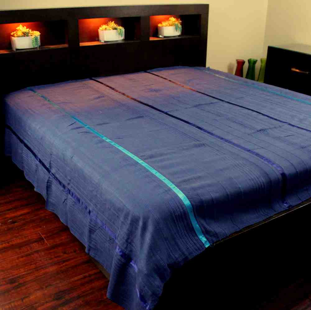 Heavy Cotton Striped Ribbed Bedspread Full Queen Blue