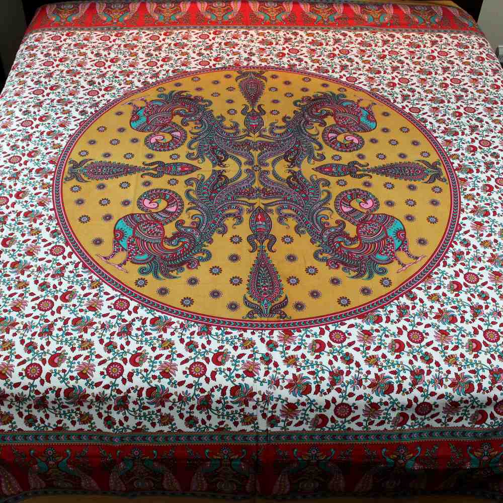 Cotton Peacock Floral Red Tablecloth Rectangle Wall Tapestry Bed sheet Queen - Sweet Us
