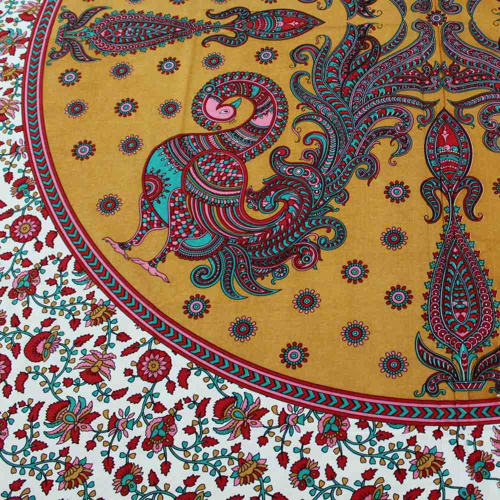 Cotton Peacock Floral Red Tablecloth Rectangle Wall Tapestry Bed sheet Queen - Sweet Us