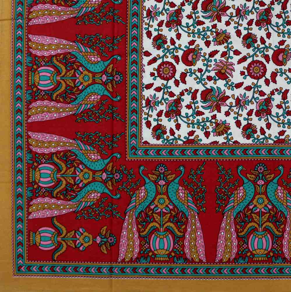 Cotton Peacock Floral Red Tablecloth Rectangle Wall Tapestry Bed sheet Queen - Sweet Us