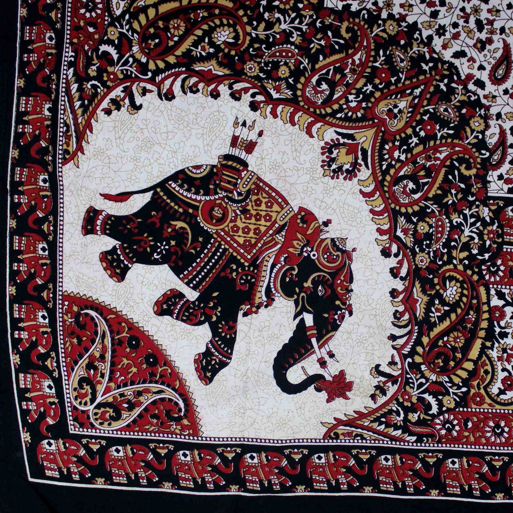 Elephant Mandala Print Tapestry Tablecloth Bedspread Picnic Blanket Cotton Queen 106x106 Inches Red - Sweet Us