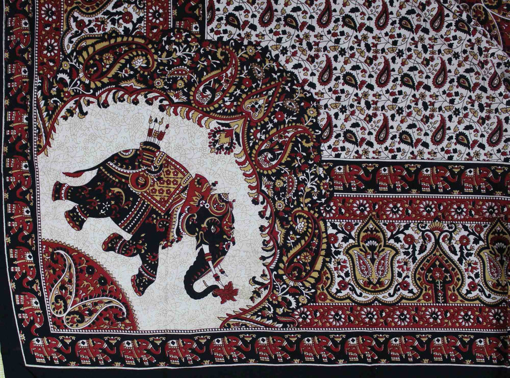 Elephant Mandala Print Tapestry Tablecloth Bedspread Picnic Blanket Cotton Queen 106x106 Inches Red - Sweet Us