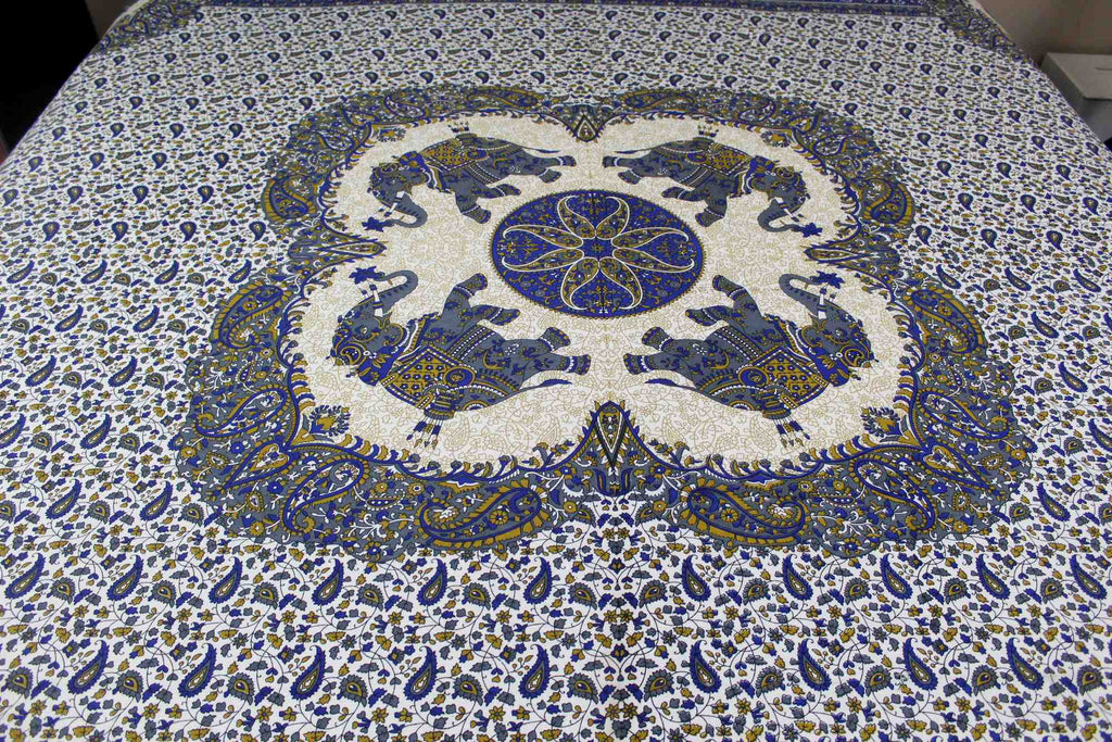 Elephant Mandala Print Tapestry Tablecloth Bedspread Picnic blanket Cotton Queen 106" x 106" - Sweet Us