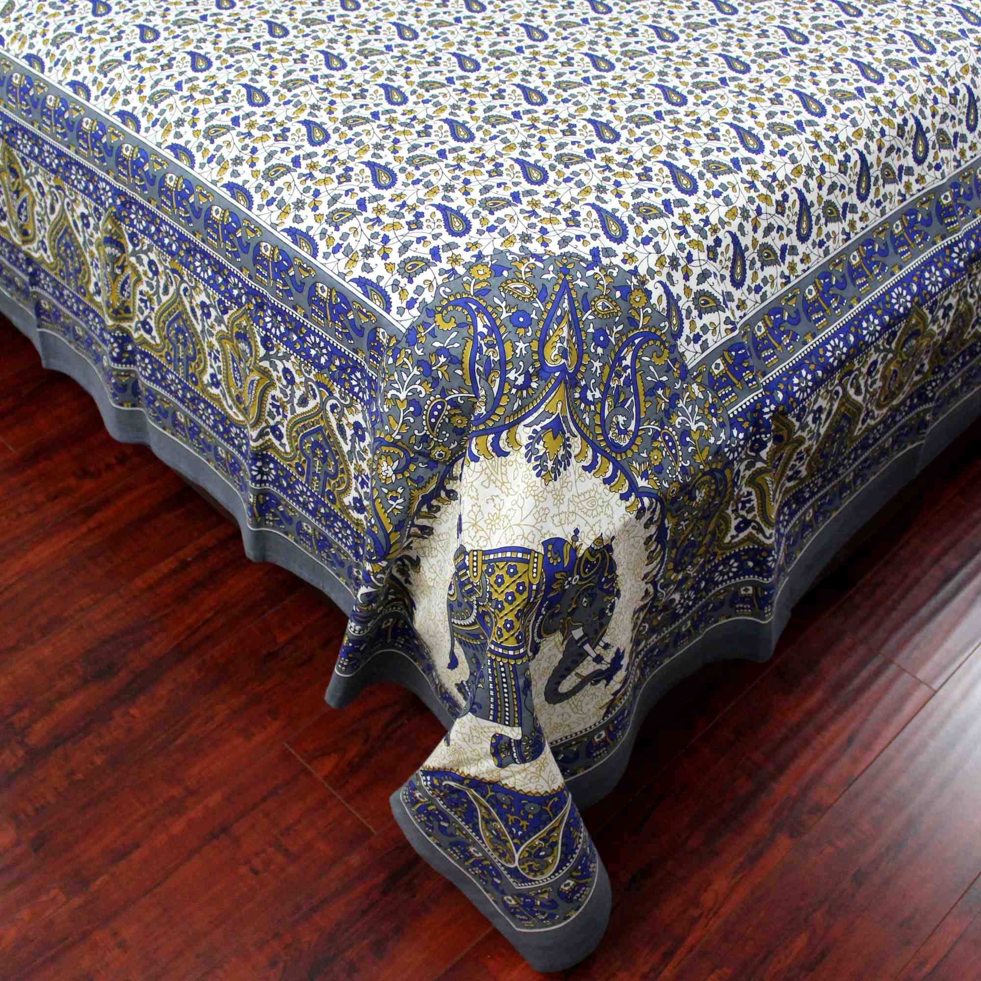 Elephant Mandala Print Tapestry Tablecloth Bedspread Picnic blanket Cotton Queen 106" x 106" - Sweet Us