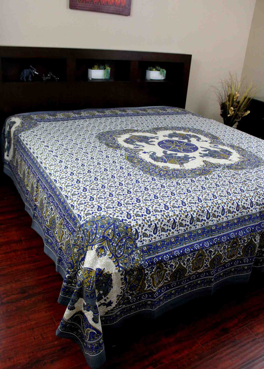 Elephant Mandala Print Tapestry Tablecloth Bedspread Picnic blanket Cotton Queen 106" x 106" - Sweet Us