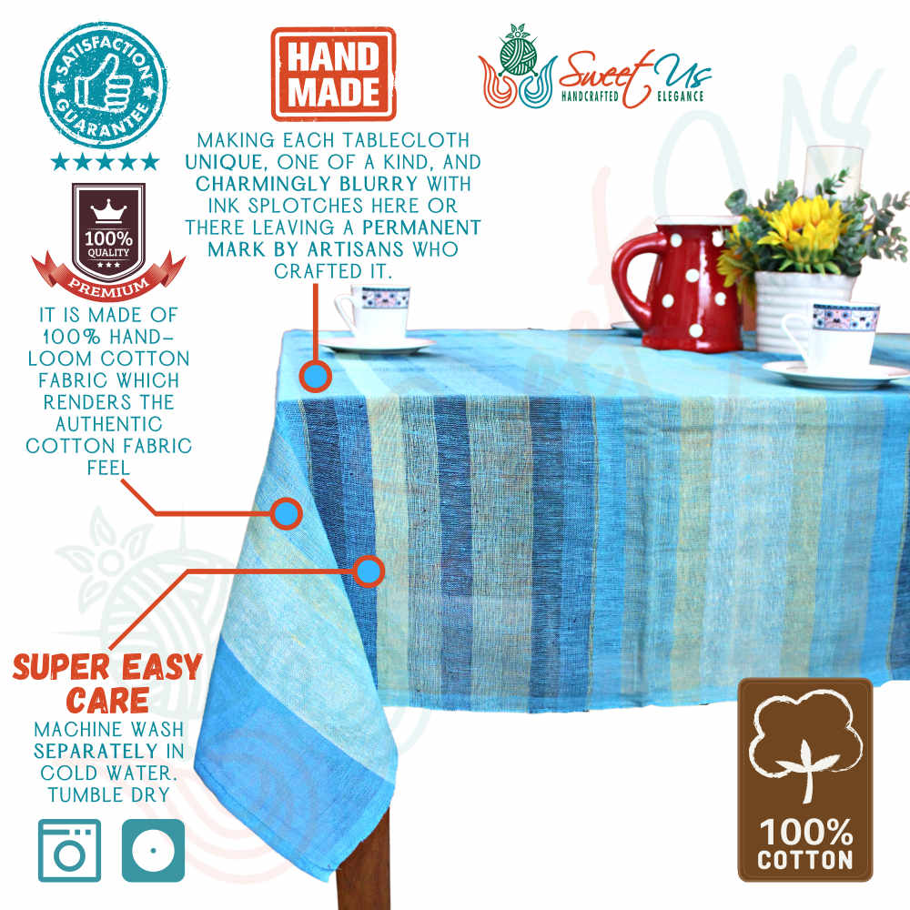 Striped Light weight Cotton Tablecloth Rectangle Red Blue Green