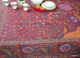 Cotton Tree of Life Floral Tablecloth Rectangle Burgundy Green Purple