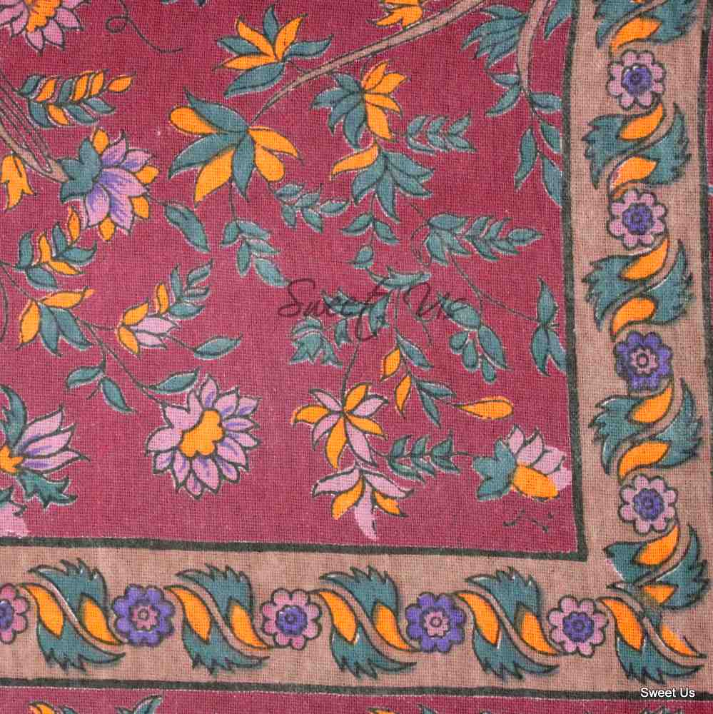 Cotton Tree of Life Floral Tablecloth Rectangle Burgundy Green Purple