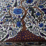 Cotton Tree of Life Floral Tablecloth Rectangle White Blue Purple Green