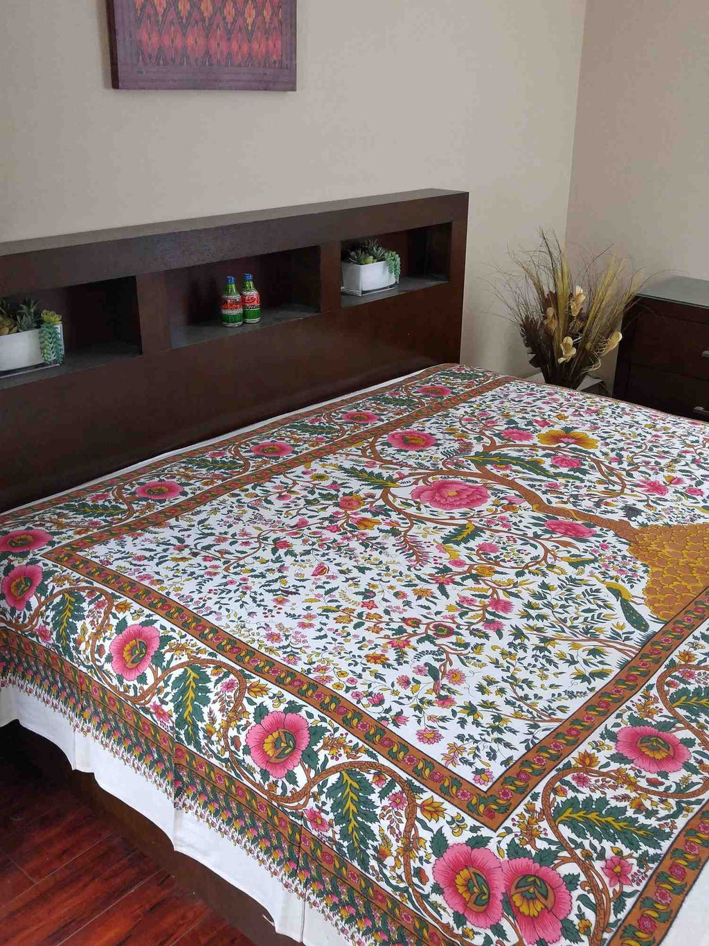 Cotton Tree of Life Tapestry Tablecloth Spread Twin 70x104 inches White - Sweet Us