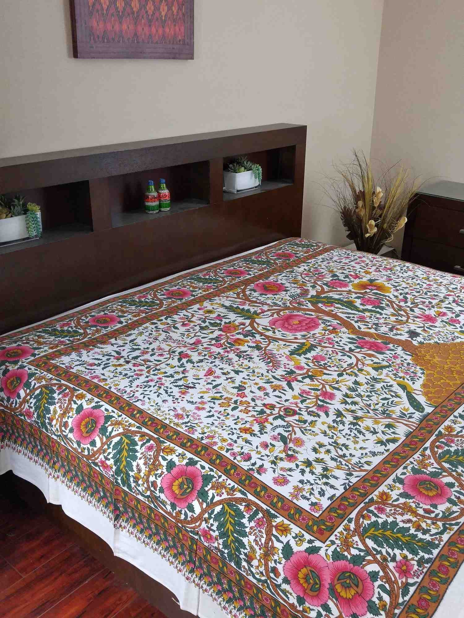 Cotton Tree of Life Tapestry Tablecloth Spread Twin 70x104 inches White - Sweet Us