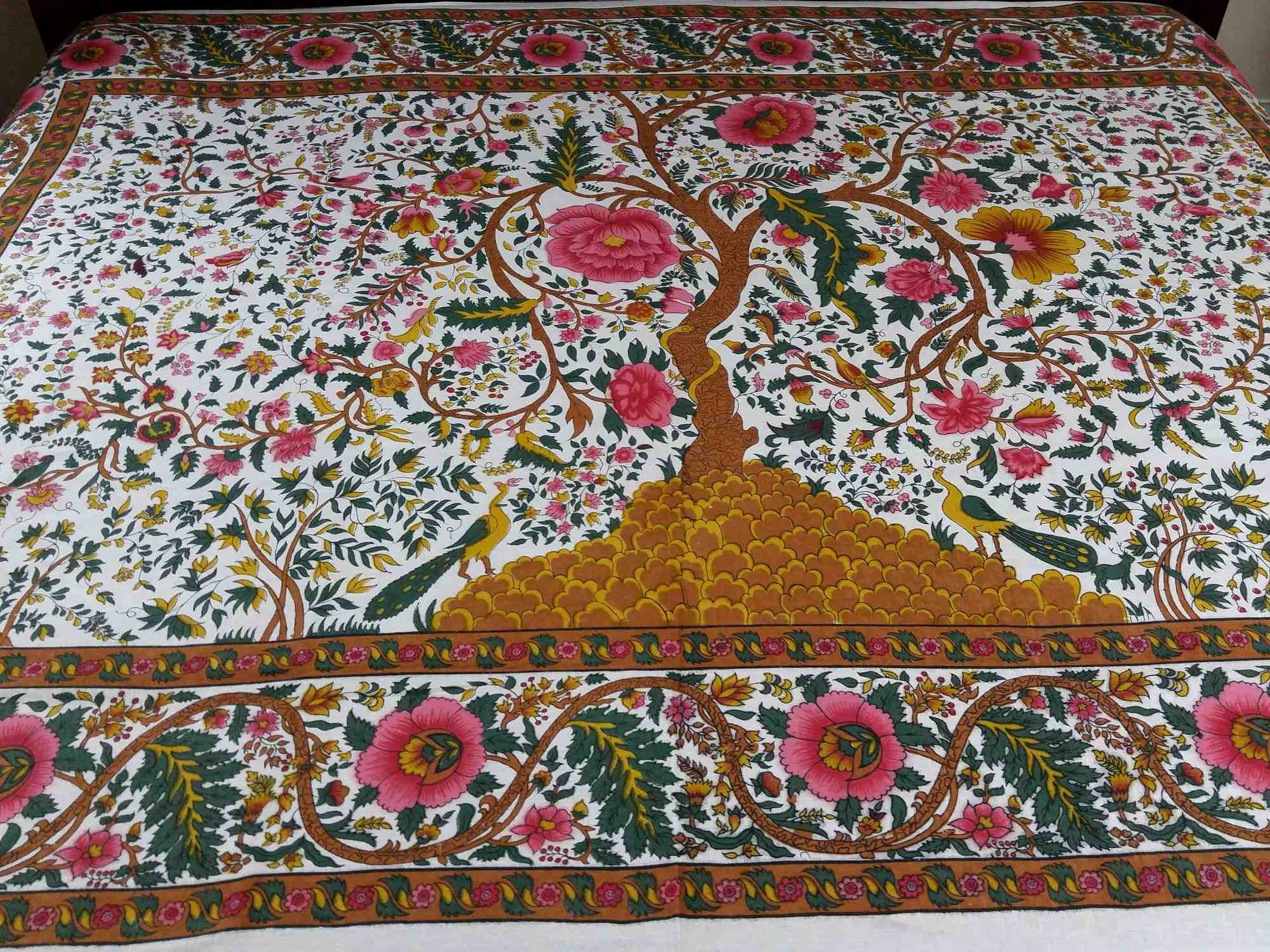 Cotton Tree of Life Tapestry Tablecloth Spread Twin 70x104 inches White - Sweet Us