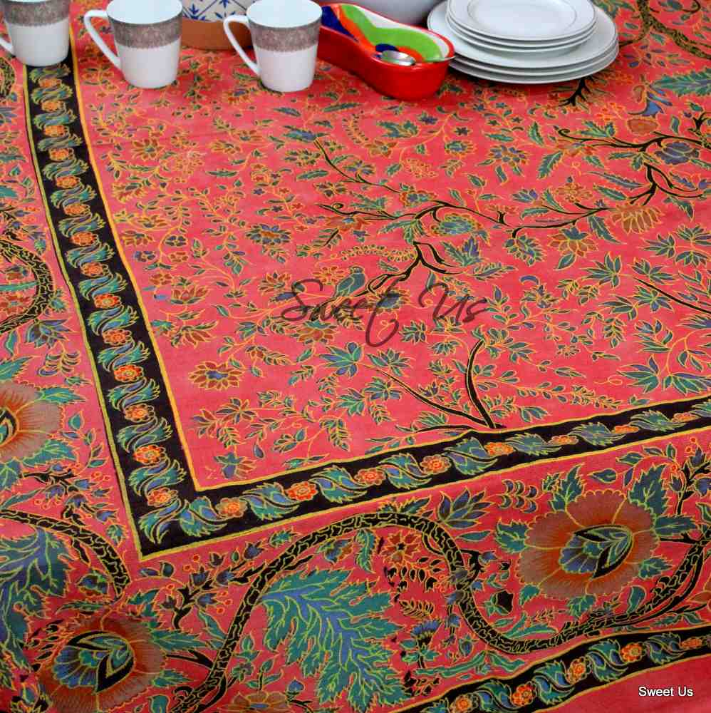 Cotton Tree of Life Tablecloth Rectangle Red Tapestry Wall Hang Bed sheet