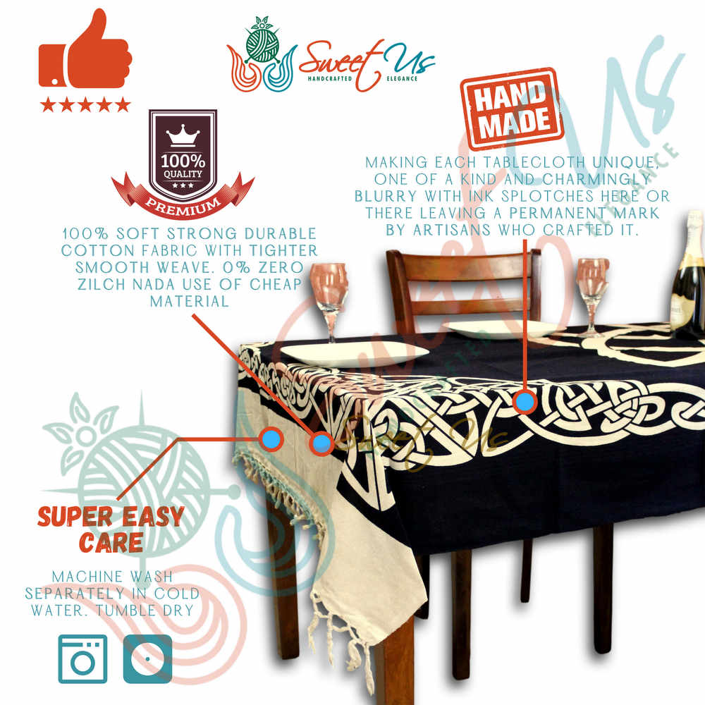 Cotton Celtic Trinity Tapestry Heavy Triquetra Tablecloth with Fringes