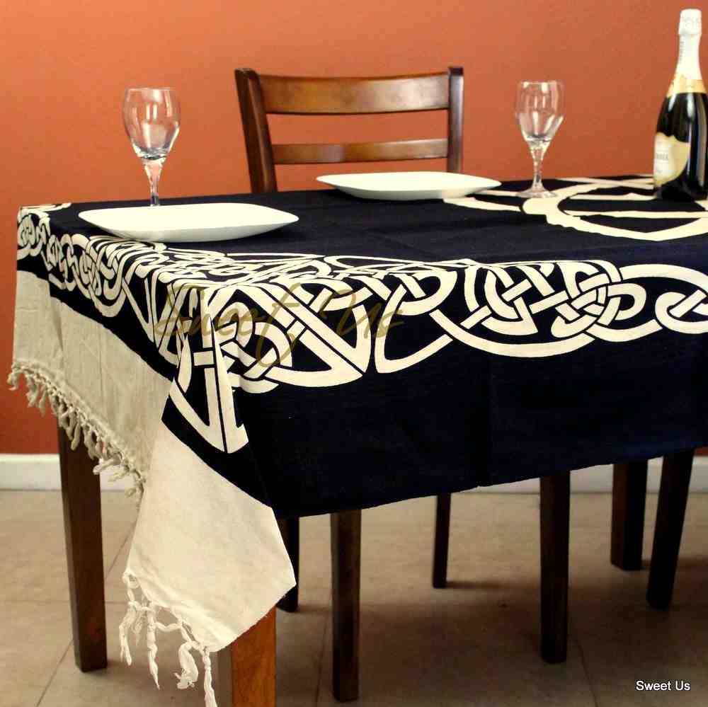 Cotton Celtic Trinity Tapestry Heavy Triquetra Tablecloth with Fringes
