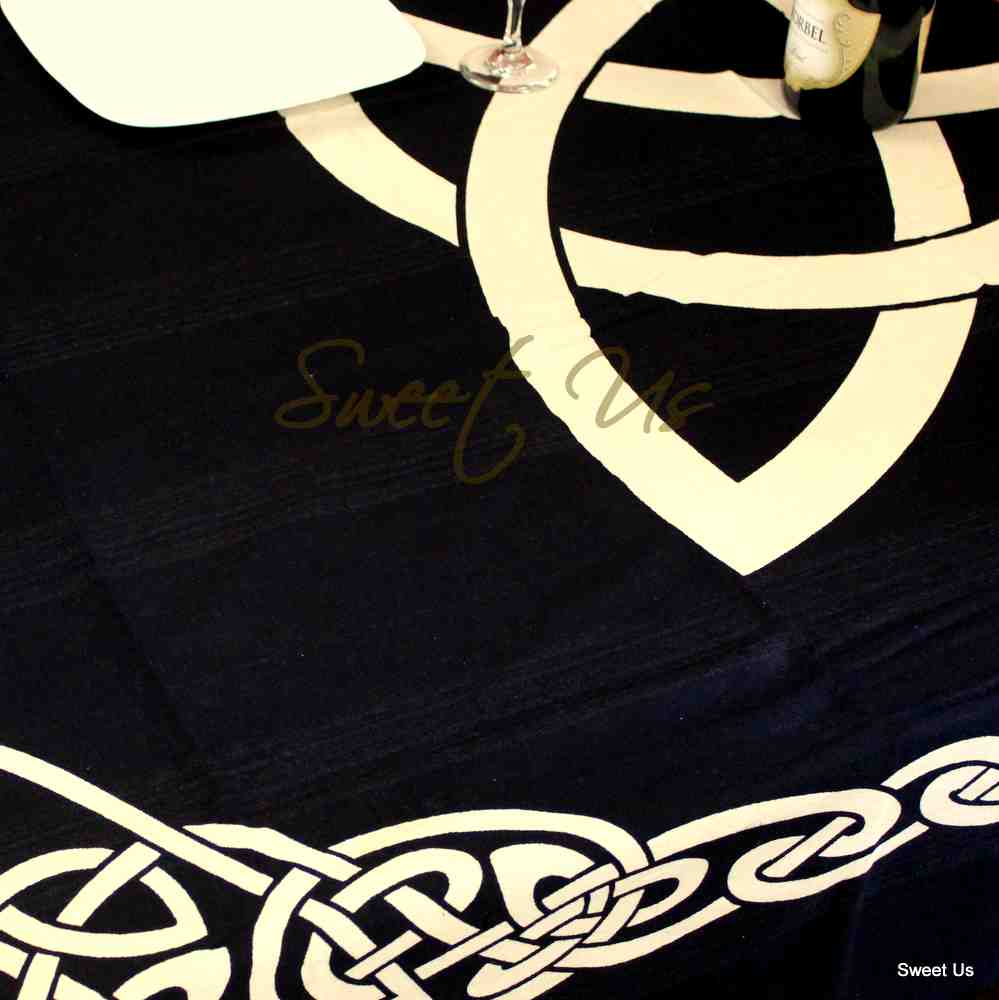 Cotton Celtic Trinity Tapestry Heavy Triquetra Tablecloth with Fringes