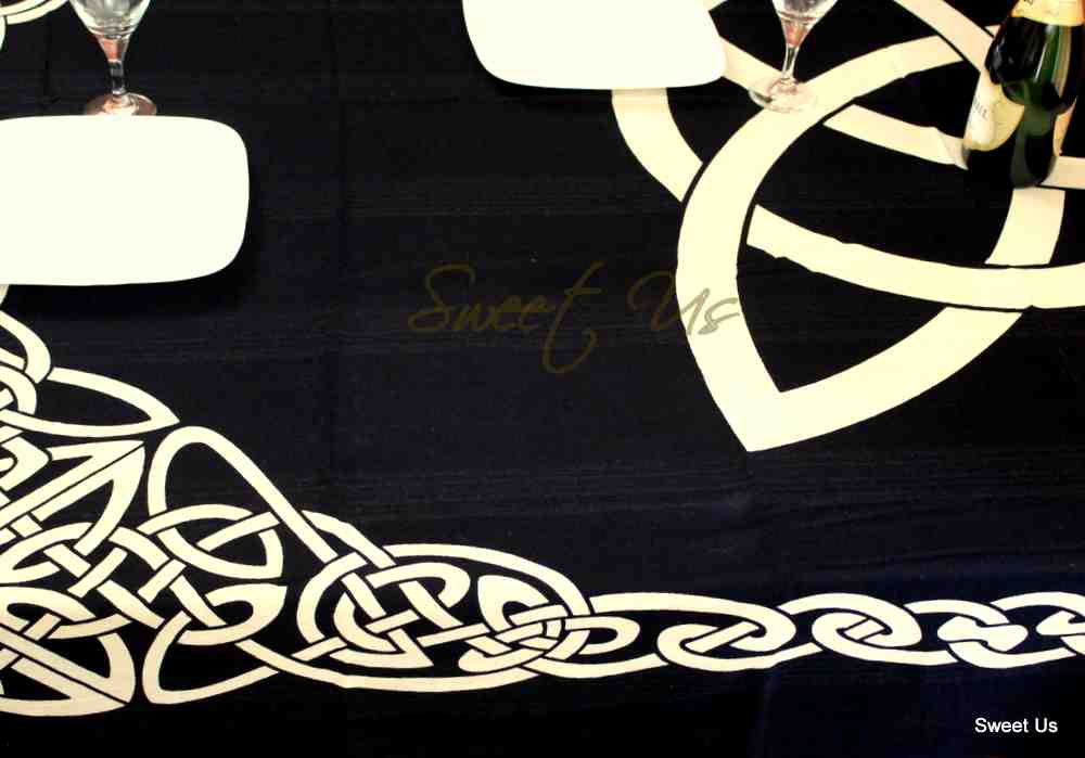 Cotton Celtic Trinity Tapestry Heavy Triquetra Tablecloth with Fringes