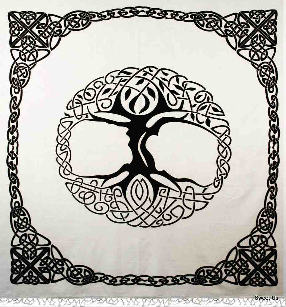Cotton Tree of life Tablecloth Rectangle Celtic Tie-Dye Tapestry Spread Fringe