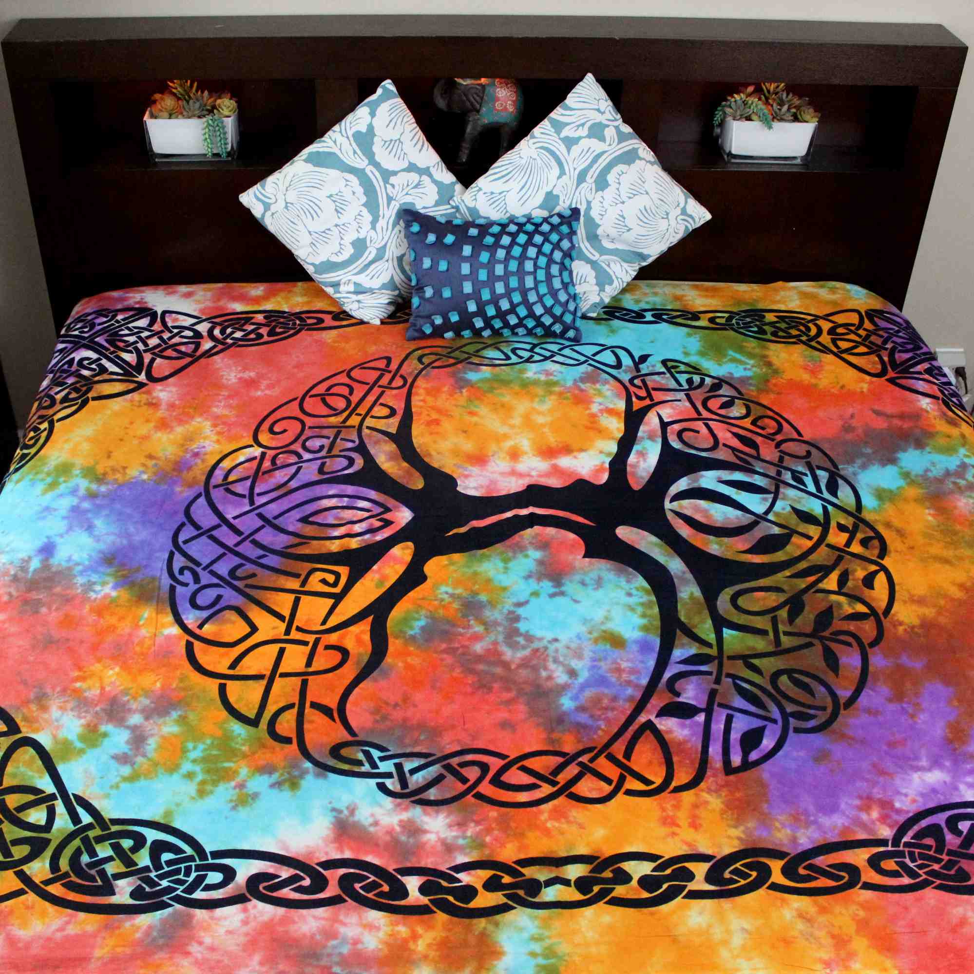 Celtic Tapestry Tree of life Cotton Bedspread with Fringes - Twin Full - Sweet Us