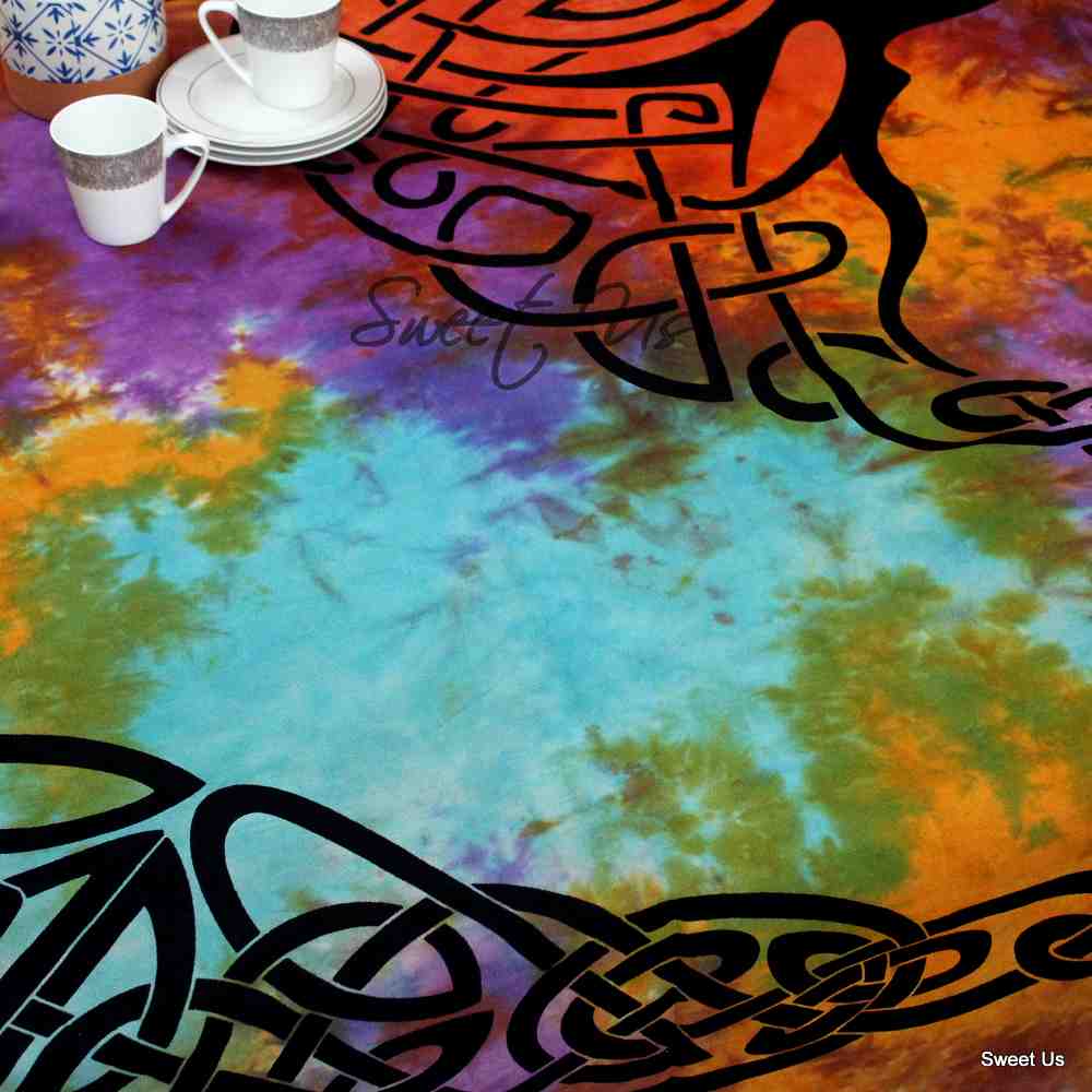 Cotton Tree of life Tablecloth Rectangle Celtic Tie-Dye Tapestry Spread Fringe