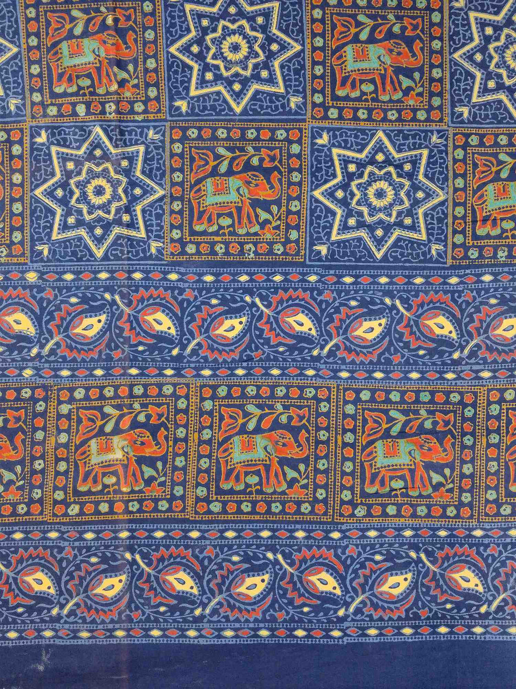 Handmade 100% Cotton Elephant Star Floral Bedspread Tapestry Tablecloth Twin Blue - Sweet Us