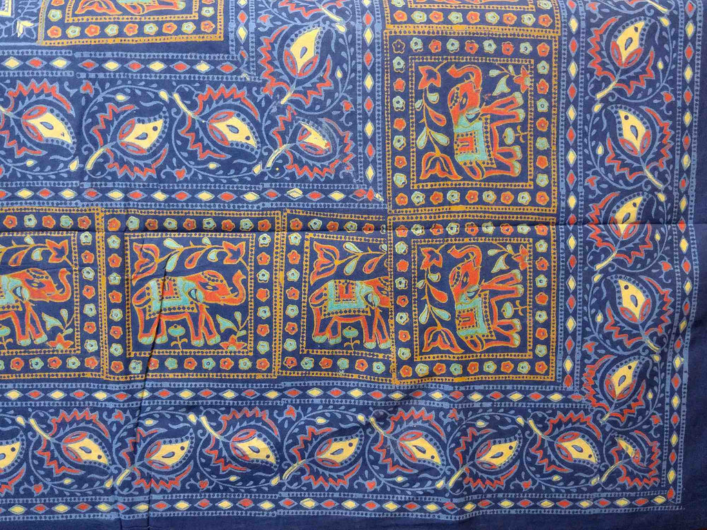 Handmade 100% Cotton Elephant Star Floral Bedspread Tapestry Tablecloth Twin Blue - Sweet Us
