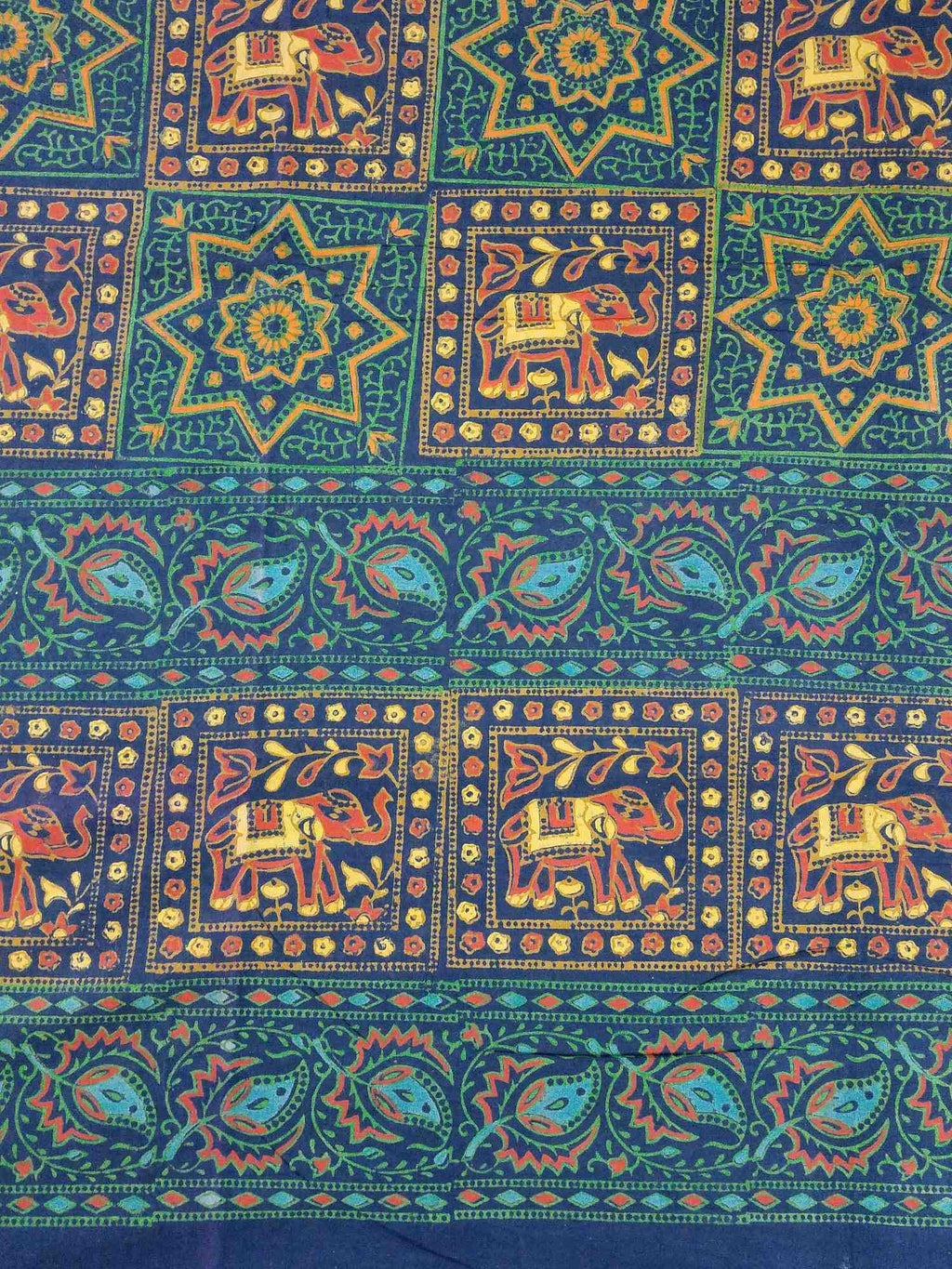 Handmade 100% Cotton Elephant Star Floral Bedspread Tapestry Tablecloth Twin Green - Sweet Us