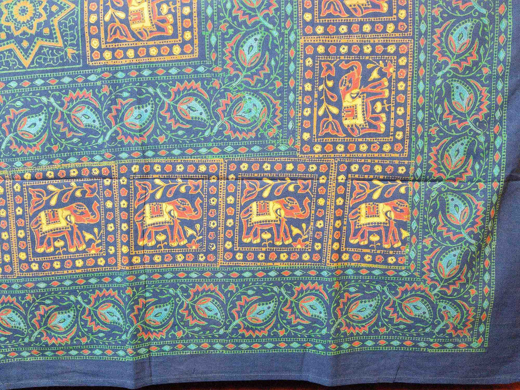 Handmade 100% Cotton Elephant Star Floral Bedspread Tapestry Tablecloth Twin Green - Sweet Us